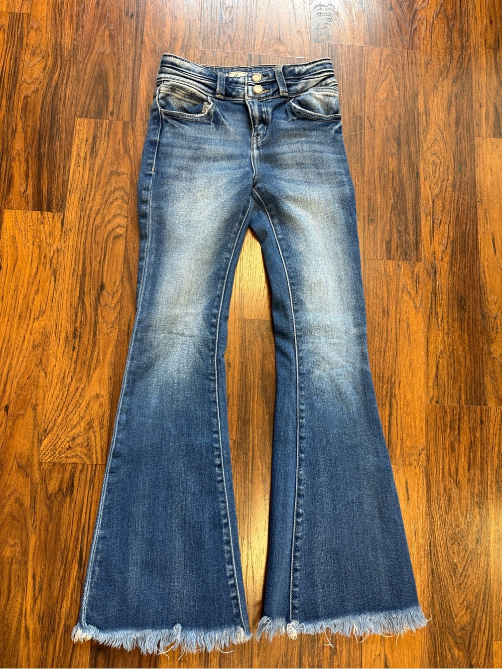 KanCan Blue Flare Jeans with Frayed Hem
